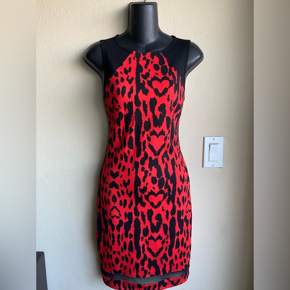 Bebe Red Leopard Sleeveless Dress NWT